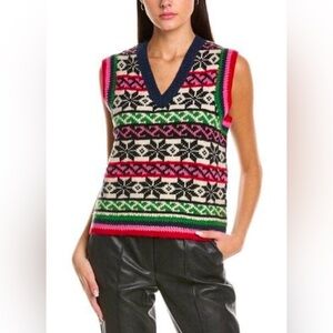 Frances Valentine Fair Isle lambswool sweater knit vest colorful v neck large